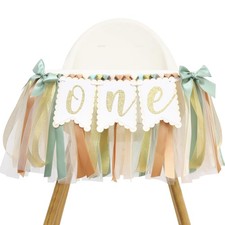 Sage Green One High Chair Banner - Simple 1st Birthday 80 inches, Multicolor