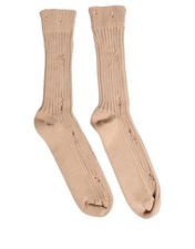 Dolce&Gabbana Men Beige Socks Cotton Stretch Distressed Mid Calf Stockings Sz L