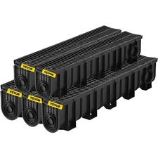 5-Piece 5.9x7.5in Black HDPE Trench Drain with Plastic Grating