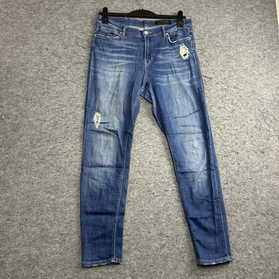 AllSaints Zig Destroy Jeans Womens 32 Blue Distressed Ripped Denim Slim