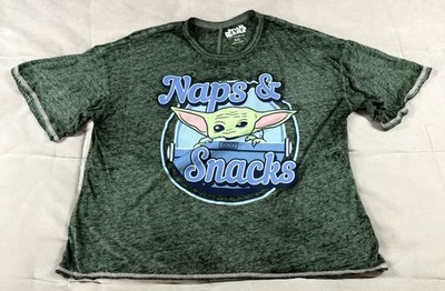 Star Wars Baby Yoda Naps & Snacks Heather Green Womens Size XL Movie Promo Shirt