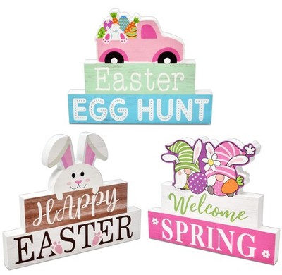 Gift Boutique Easter Wooden Tabletop Signs Set of 3   Happy Easter, Egg Hu