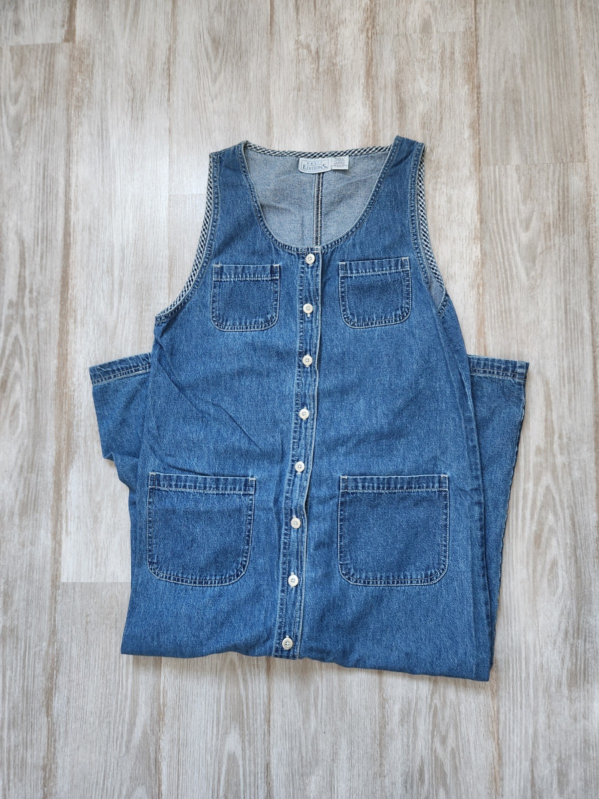 VTG Basic Editions Button Up Blue Denim Midi Dres… - image 1