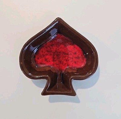McMaster Red And Brown Spade Heart Trinket Dish Vintage