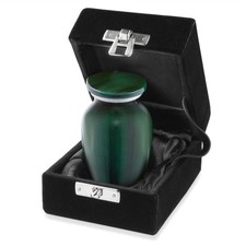 Small Mini Keepsake Cremation Urn, Green with Velvet Case