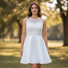 francesca's White Lace Sleeveless Zip A-Line Dress Short Medium NEW