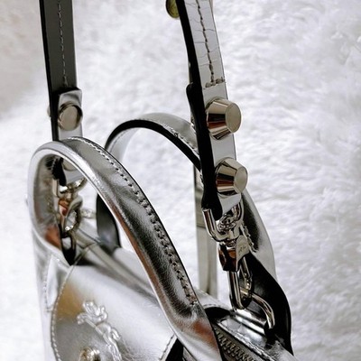 LONGCHAMP Mini Bag Silver Shiny Limited Edition Embossed Tote