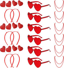 24 Pieces Valentines Heart Headbands Beads Necklaces and Heart Sunglasses Heart