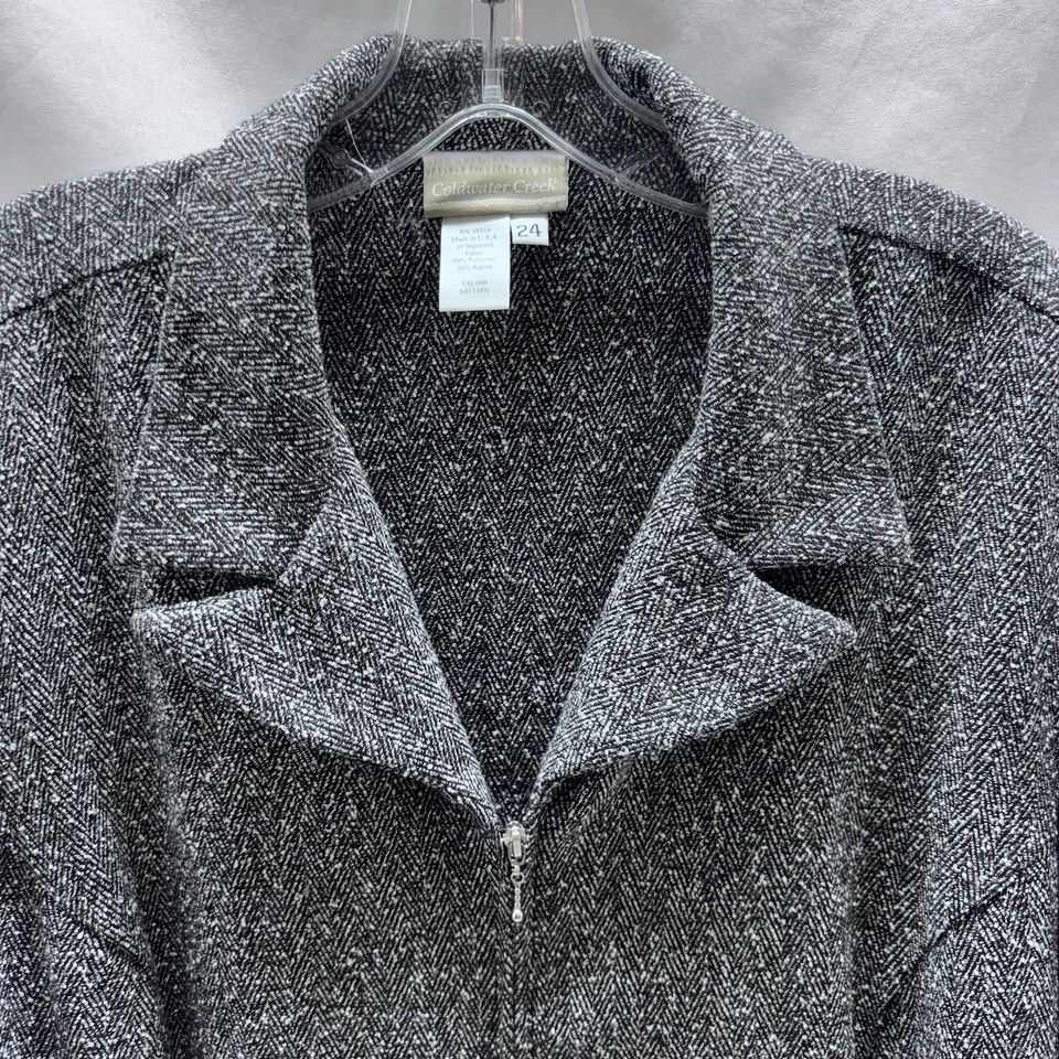 Coldwater Creek Sz 24 Black 2pc Skirt Suit Full Zip Jacket Elastic Waist Skirt - Image 3 of 4