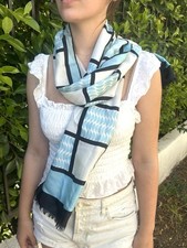 Vintage 100 Silk Geometric Blue Scarf 14x60 Robin s Egg Japan
