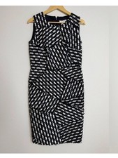 Oscar de la Renta Navy Blue Tweed Sleeveless Sheath Dress Sz 12