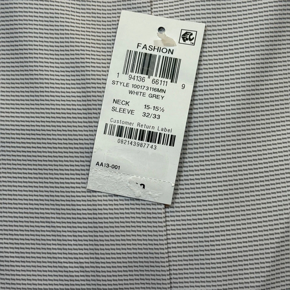 Camisa de vestir Alfani para hombre ajustada con estampado de tablero blanca gris 15-15,5 32-33 $65 Foto 4 de 4