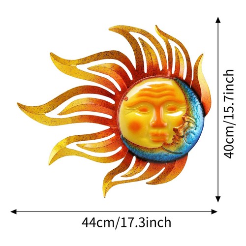 Metal Sun Wall Decor Outdoor Garden Fence Art Sun Moon Wall Art Hanging Lndoo... - Picture 2 of 6