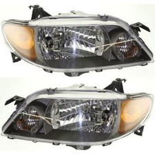 Halogen Headlight Set For 2001-2003 Mazda Protege W Metal Coat Bezelbulbs Pair