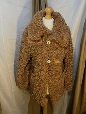 Faux Poodle Fur Brown Style Coat Embroidered Panels Size 8 Or Age 14 Brand New