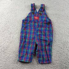 Vintage Osh Kosh Baby Bgosh Overalls 3/6M Multi Plaid Made in USA Clover Buttons