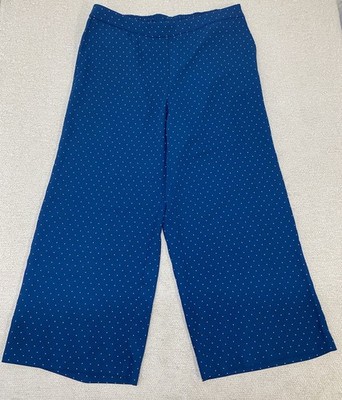J. Jill Whatever Collection Pants Women s Medium Blue Wide Leg Polka Dot Elastic