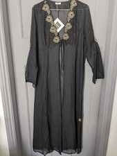Ladies Change Black w/ Gold Embroidered Lace Robe Kimono Size S