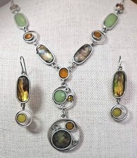 Collar Xiomara Castro Tono Plata Abulón y Otras Piedras Excelente Estado 447J