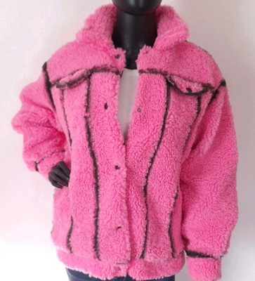 Desigual Youth Size 13/14 Oversize Sheepskin-Effect  Sherpa Jacket - Hot Pink