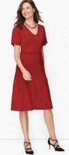 NWT Talbots Women’s Size XS Red Polyester Blend V-Neck Tie Back Fit & Flare Dres
