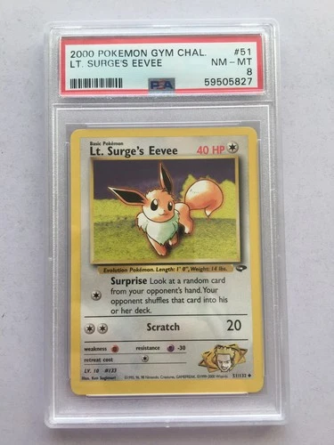 Lt. Surge’s Eevee Pokémon 2000 Gym Challenge #51 PSA 8 NM/MT! Read Desc!