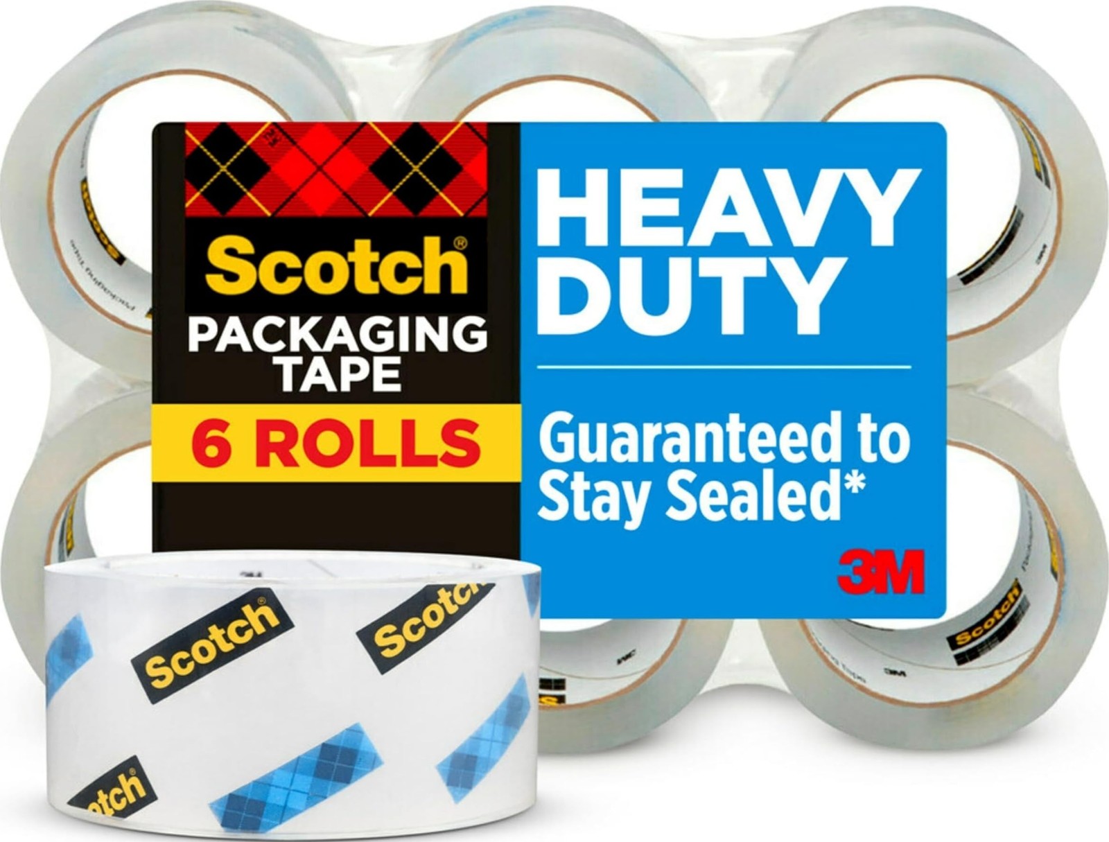 Scotch Heavy Duty Shipping Packing Tape, Clear, 6 Rolls, Transparent