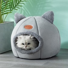 Dog Cat Bed Igloo Plush Faux Fur Hooded Kitten Pet Cave Puppy Bed Soft Calming 