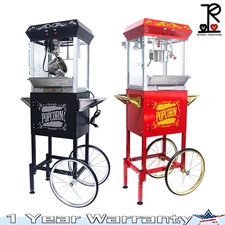 Movie Theater Popcorn Machine Maker Popper w/ Cart & 8oz Stainless-Steel Kettle
