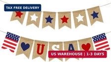 USA Banner Burlap 4th of July Decorations Rustic Patriotic Banner Red White Blue