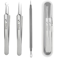 WSYUB Blackhead Tweezers, Milia Remover, Pimple Popper 3 Piece Set, Silver