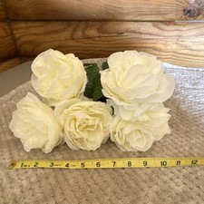 Artificial White Fabric Rose Bundle with Green Leaves