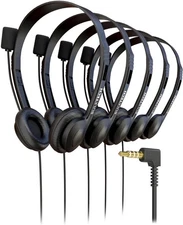 5 Pack Bulk Wired On-Ear Leather Headsets with Boom Microphone and 3.5mm Conn...