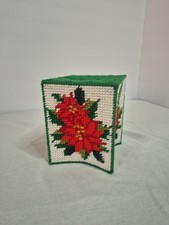 VINTAGE HANDMADE Poinsetta Christmas Tissue Box Cover Holder Holiday Decor