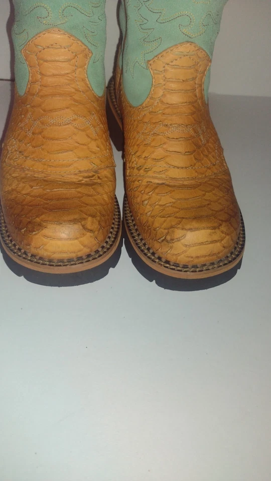 Ariat Western Fatbaby Flower Amber Gator Turquoise Suede Boot Sz 7B - Image 4 of 4