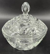 Vtg Anchor Hocking Star of David Cut Glass Candy Dish with Lid 5" MCM 60s