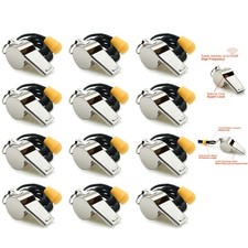 Quality Stainless Steel Whistles - Crisp Sound with Black Lanyard, 12pcs
