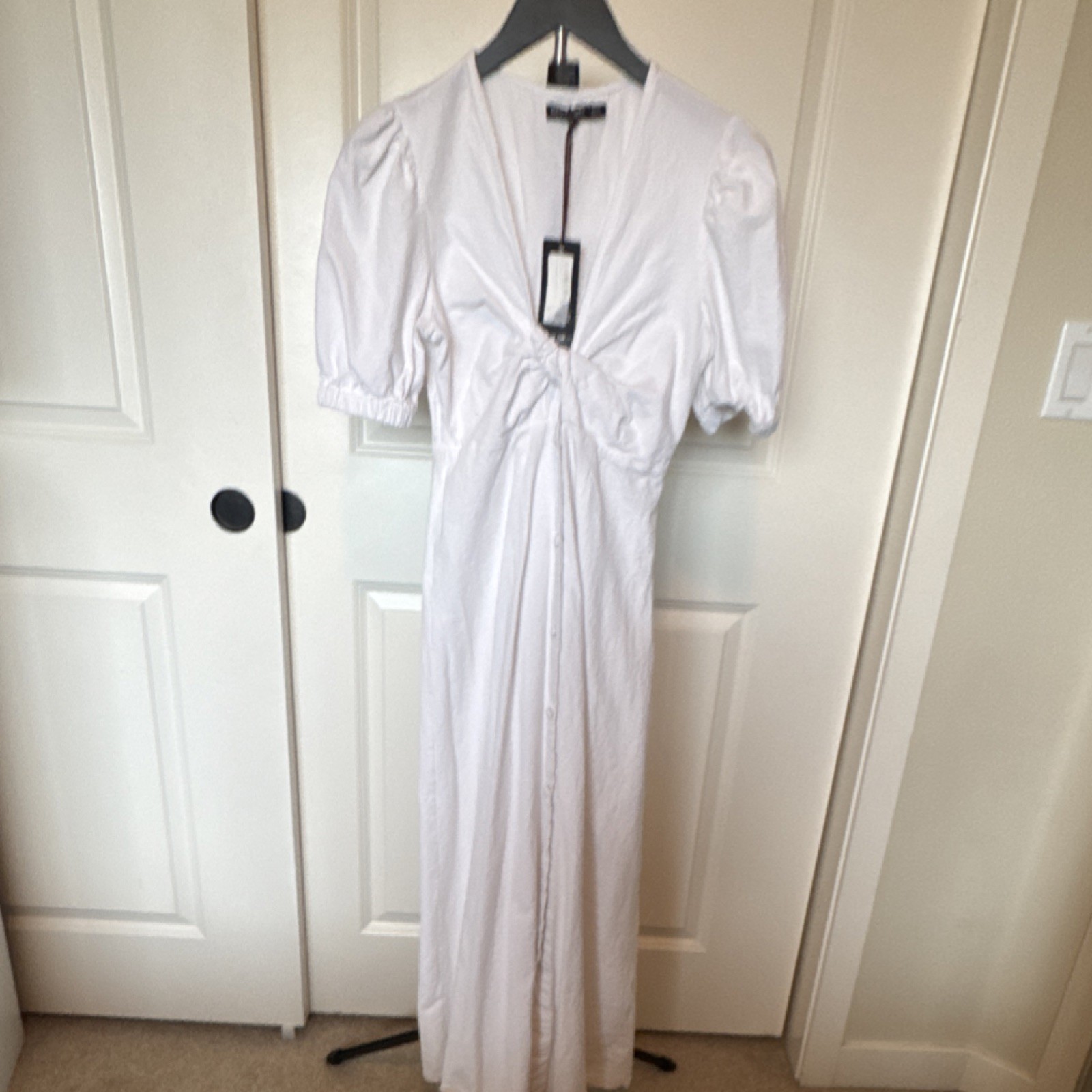 Nasty Gal White Button Front Puff Sleeve Maxi Dress Cotton Size 6