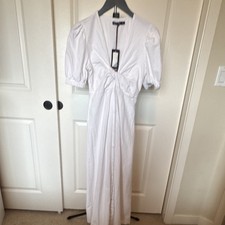 Nasty Gal White Button Front Puff Sleeve Maxi Dress Cotton Size 6