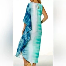 IMAN One-Shoulder Flutter Sleeve Maxi Dress POOL BLUE/ STORMY SKY L