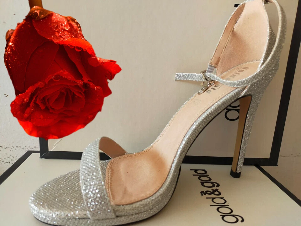 SANDALI DONNA TACCO alto 40 ARGENTO GIOIELLO cerimonia VV - Immagine 2 di 4