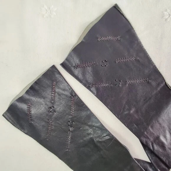 Black Fine Leather Designer Quality Gloves Original Vintage Cut Work Size 8