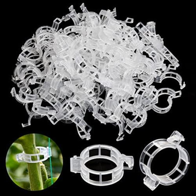 100 Clip Di Supporto Per Piante Da Giardino - Riavvilizzabili, In Plastica Resistente UV, Per Pomodori, Cetrioli, Viti E Fiori (Bianco Trasparente)