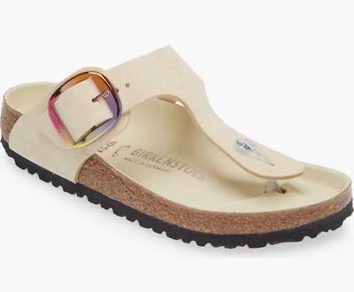 BIRKENSTOCK GIZEH BIG BUCKLE NUBUCK LEATHER ECRU WHITE BEIGE 40 L