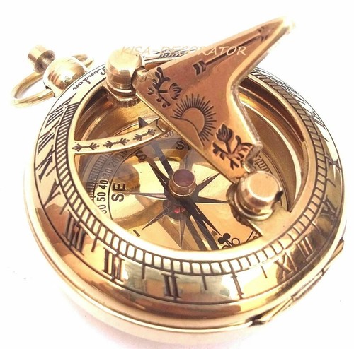 LOT OF 3 COLLECTIBLE VINTAGE MARITIME BRASS PUSH BUTTON SUNDIAL POCKET COMPASS - 第 3/5 張圖片