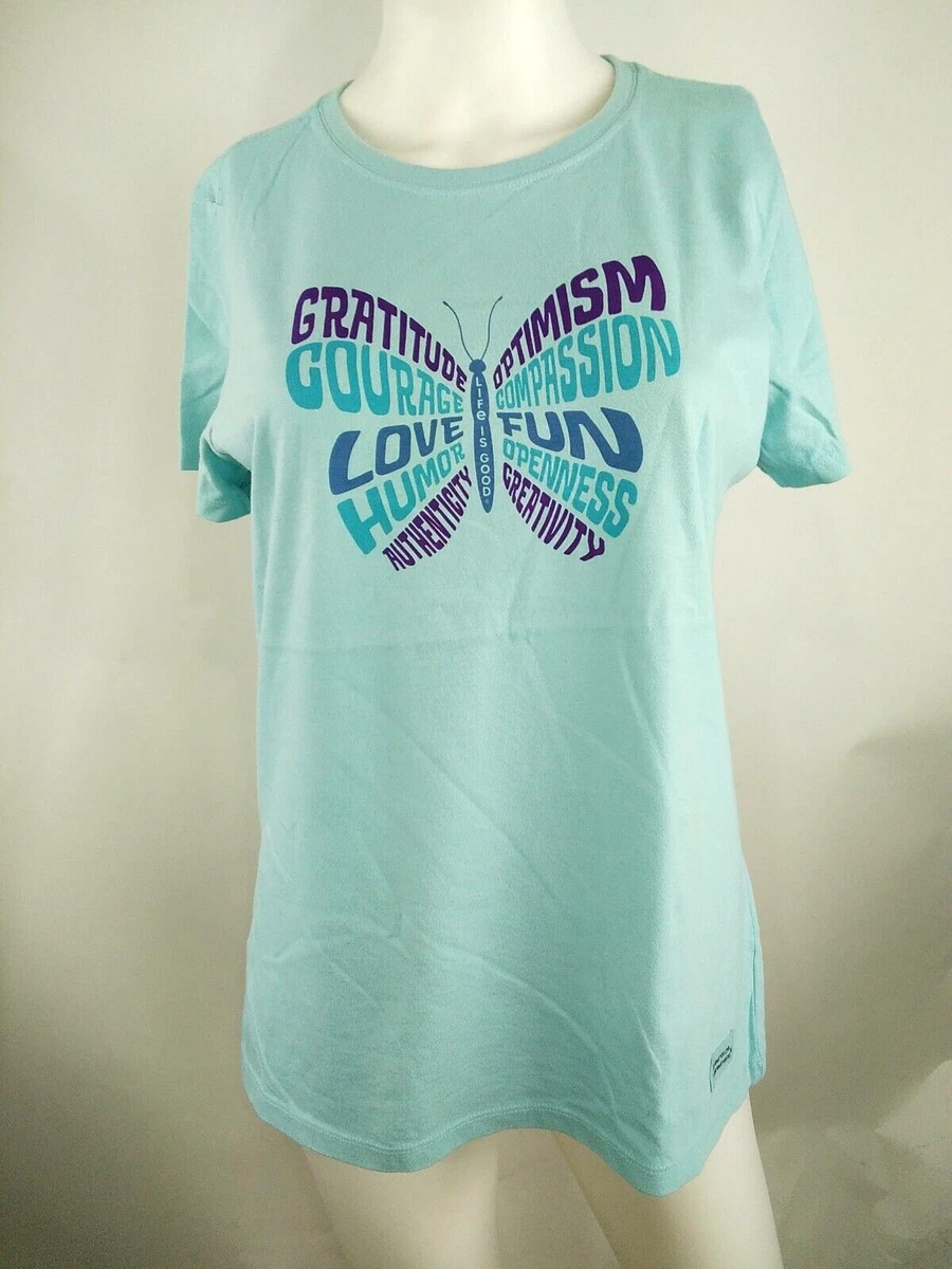 Life is Good Women SS Crusher Tee Superpower Butterfly Blue Medium 77394 |  eBay