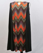 Women's Sleeveless Shift Dress Black with Brown Orange Chevron Stripe Size 2XP  