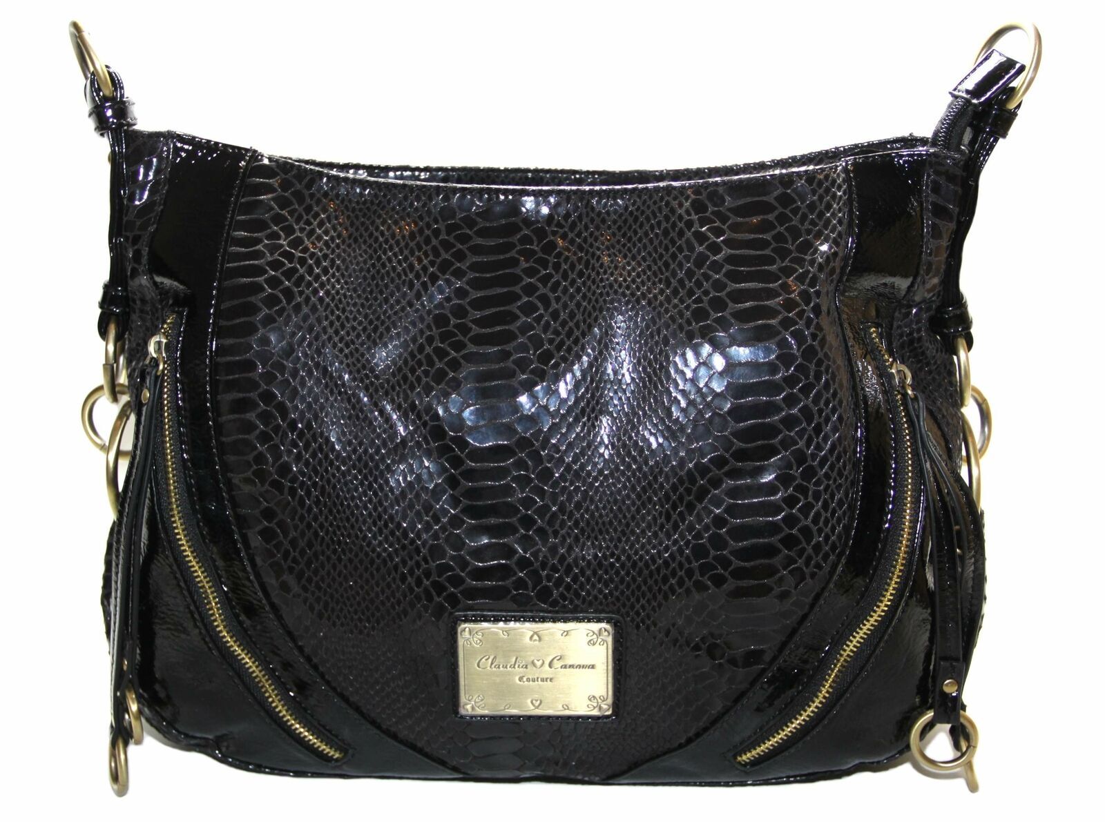 Claudia Canova Womens Black Faux Snakeskin Shoulder Bag Handbag