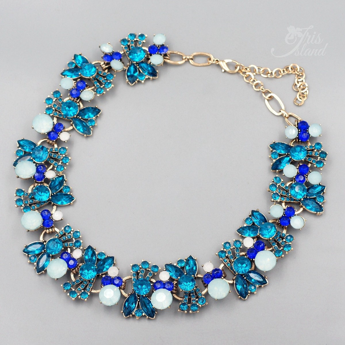 Baby blue crystal headband / neckless / choker etc 1950s Light Blue Teardrops & Circles Rhinestone Choker Necklace main image 2