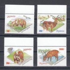 TIMBRE STAMP 4 OUGANDA Y&T#900-03 ANTILOPE HYENE NEUF**/MNH-MINT 1992 ~E57 